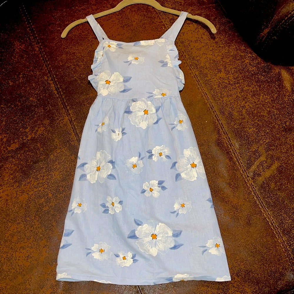 Carters Girls Light Blue and White Floral Linen Dress Size 7/7A